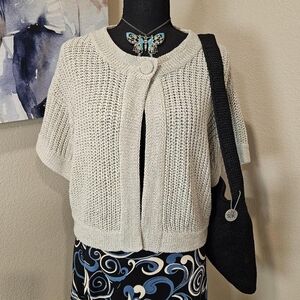 August Silk Dreamy Open-Weave Short-Sleeve Bolero Cardigan Cottage Fairy M